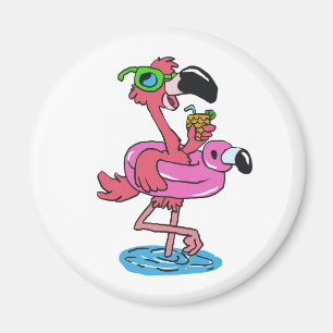 Sommar Flamingo tecknad   välj bakgrund färg Magnet