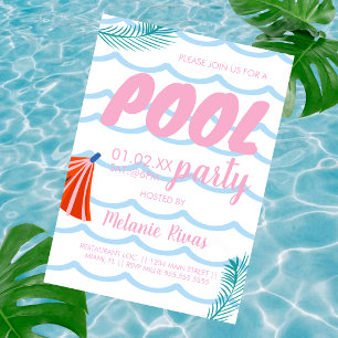 Sommar Födelsedags Pool Strand Vågor Inbjudningar