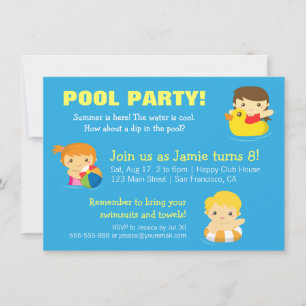Sommar Födelsedags Poolparty Inbjudan