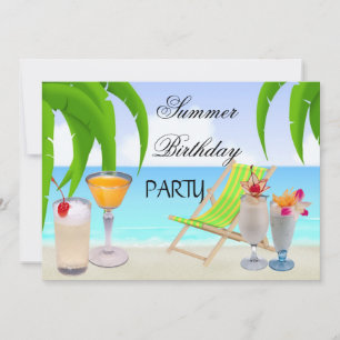 Sommar Födelsedagsfest Cocktail Tropical Strand Inbjudningar