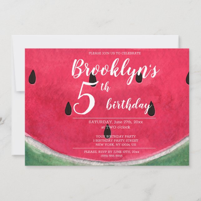 Sommar Födelsedagsfest inbjudan med vattenmelon (Framsida)