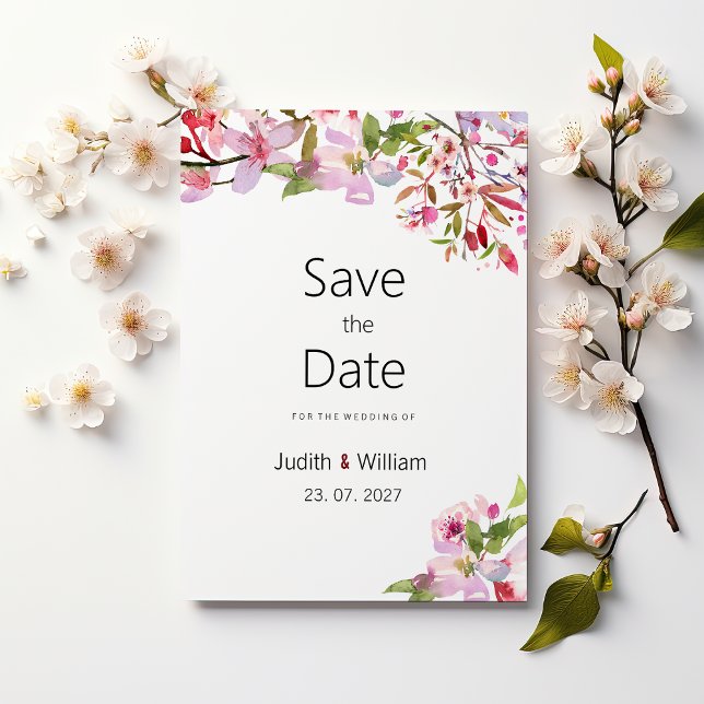 Sommar för körsbärskörsbärs-blommar för botaniskt  inbjudningar (Botanical pink cherry blossom summer Save the Date )