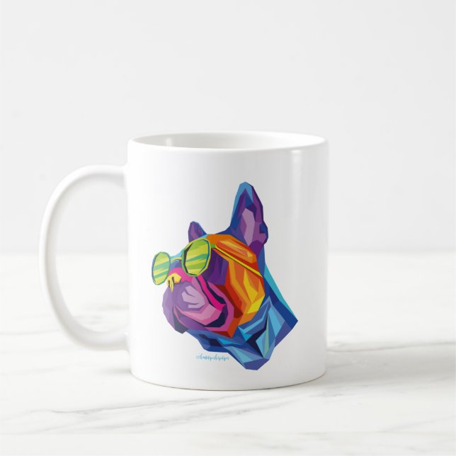 Sommar Fransk Bulldog Valp Färgrik Kaffemugg (Vänster)
