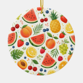 Sommar Frukt Mönster Tyg | Tropisk Vattenmelon Julgransprydnad Keramik