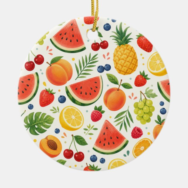 Sommar Frukt Mönster Tyg | Tropisk Vattenmelon  Julgransprydnad Keramik (Framsidan)
