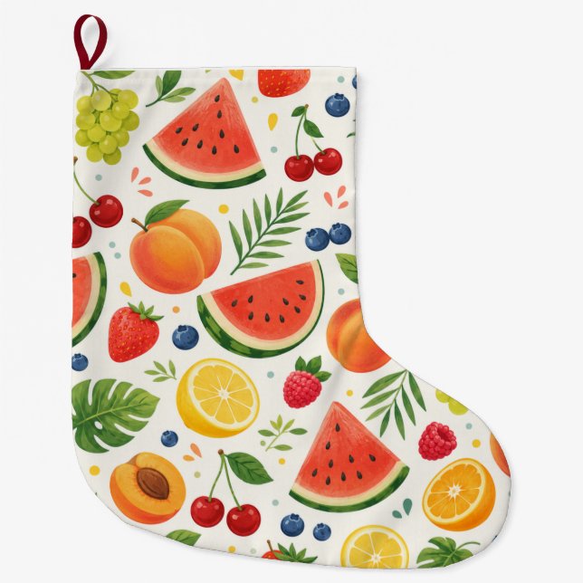 Sommar Frukt Mönster Tyg | Tropisk Vattenmelon  Stor Julstrumpa (Framsidan)