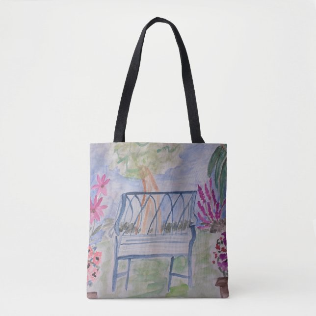 Sommar Garden Bench Tote Bag Tygkasse (Framsida)