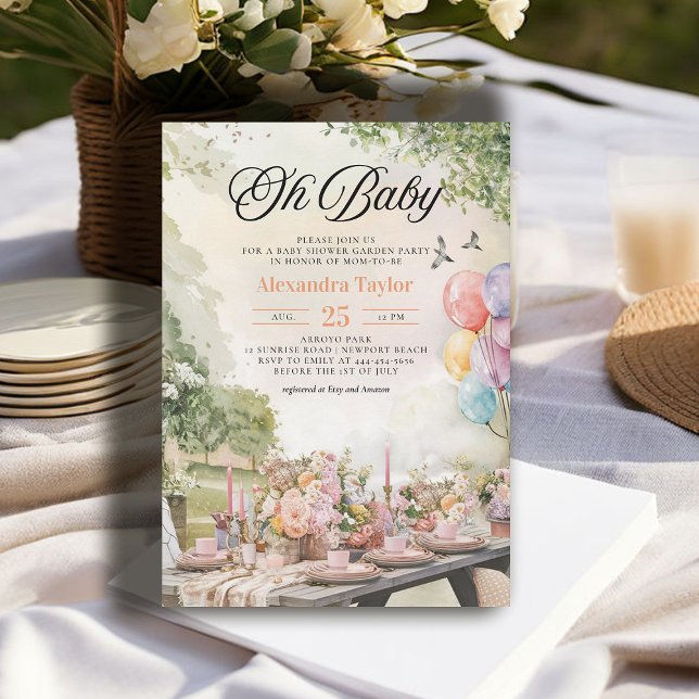 Sommar Garden Elegant Rustic Neutralt Baby Shower Inbjudningar (garden party baby shower invitation summer watercolor painted neutral modern elegant rustic)