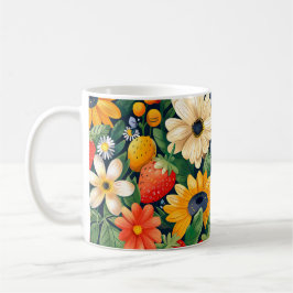 Sommar Garden Flowers Strawberry Mönster Kaffemugg