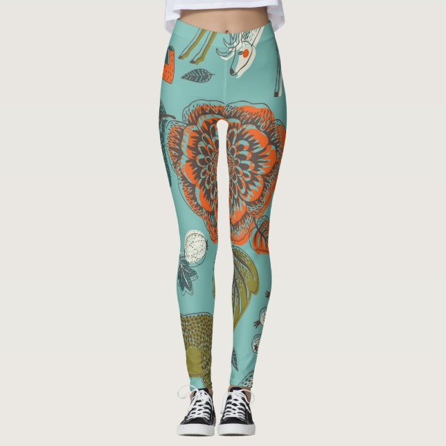 Sommar Garden Hjort Sömlös illustration. Leggings (Framsida)