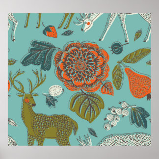 Sommar Garden Hjort Sömlös illustration. Poster