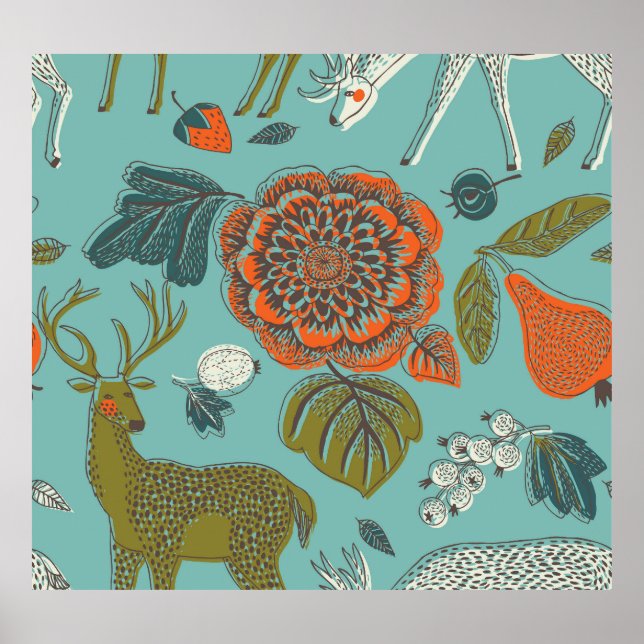 Sommar Garden Hjort Sömlös illustration. Poster (Framsidan)