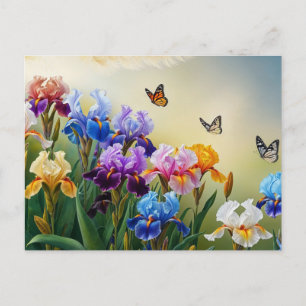 Sommar Garden med Blooming Iris Flowers Vykort