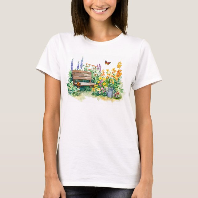 Sommar Garden med Butterflies T Shirt (Framsida)
