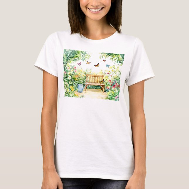 Sommar Garden med Butterflies T Shirt (Framsida)