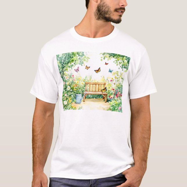 Sommar Garden med Butterflies T Shirt (Framsida)