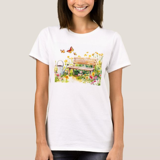 Sommar Garden med Butterflies T Shirt (Framsida)