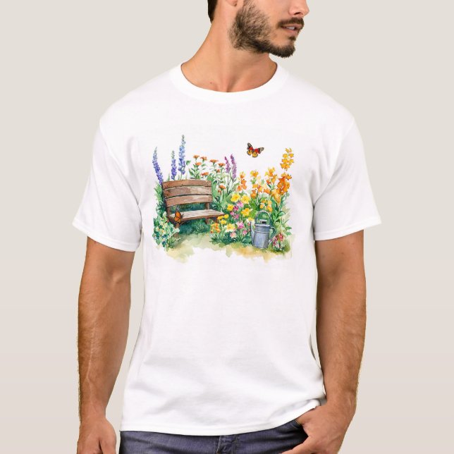 Sommar Garden med Butterflies T Shirt (Framsida)