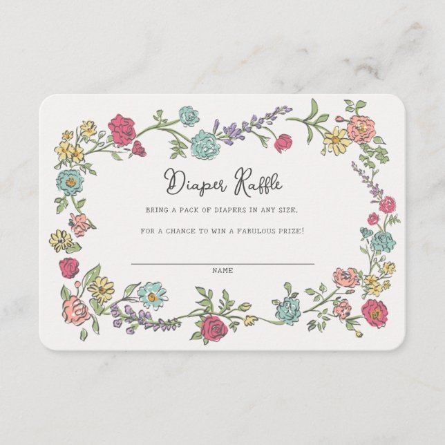 Sommar Garden Party Blommigt Diaper Raffle Insert Tilläggskort (Framsida)