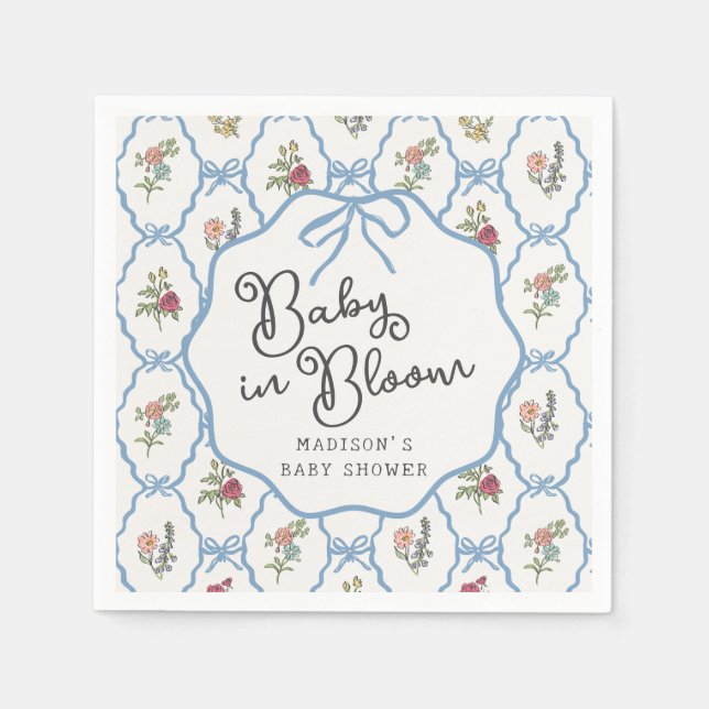 Sommar Garden Party Bright Blommigt Baby Shower Pappersservett (Framsidan)