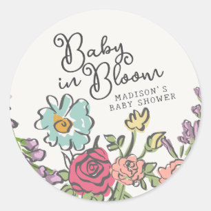 Sommar Garden Party Bright Blommigt Baby Shower Runt Klistermärke