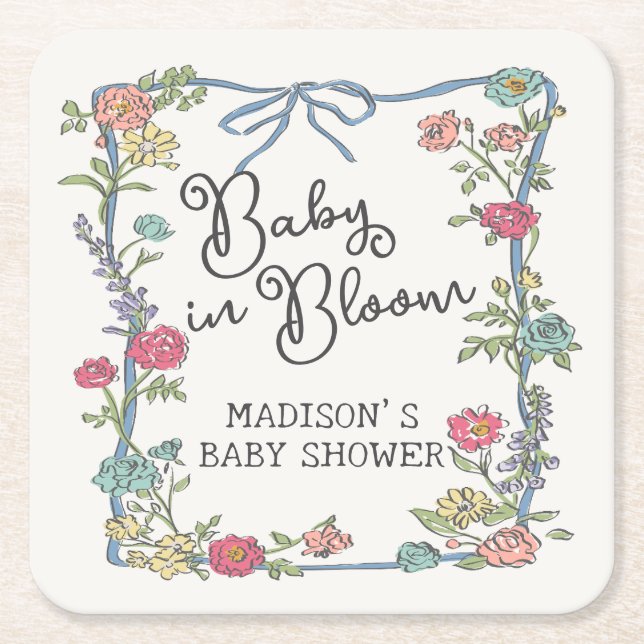 Sommar Garden Party Bright Blommigt Baby Shower Underlägg Papper Kvadrat (Framsidan)