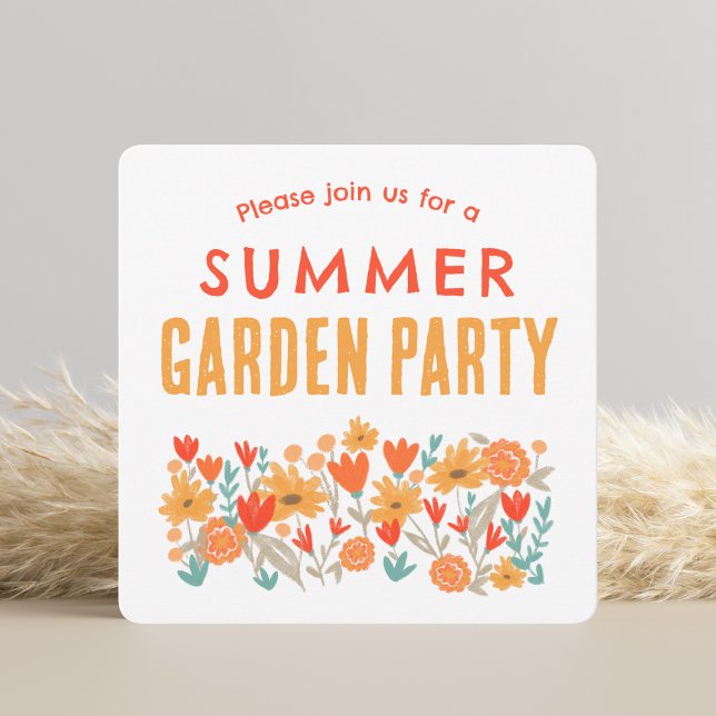 Sommar Garden Party-inbjudan Inbjudningar (Summer Garden Party Square Invitation - Front)