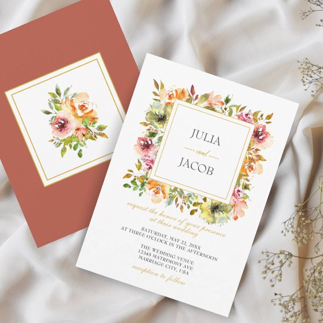 Sommar Garden Watercolor Blommigt Bröllop Inbjudningar (Summer Garden Watercolor Floral Wedding Invitation)