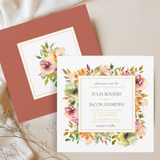 Sommar Garden Watercolor Blommigt Bröllop Inbjudningar (Summer Garden Watercolor Floral Wedding Invitation)