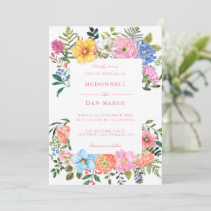 Sommar Garden Watercolor Blommigt Bröllop Inbjudningar