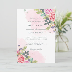 Sommar Garden Watercolor Blommigt Bröllop Inbjudningar