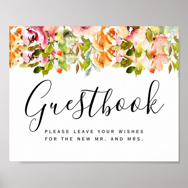 Sommar Garden Watercolor Blommigt Bröllop Poster (Framsidan)