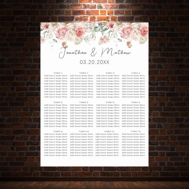 Sommar Garden Watercolor Blommigt Bröllop Poster (Summer Garden Watercolour Floral Wedding Seating Chart Poster
)