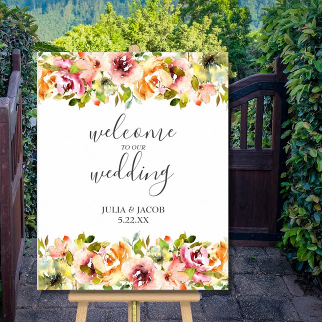 Sommar Garden Watercolor Blommigt Bröllop Poster (Summer Garden Watercolor Floral Wedding Poster)