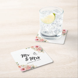 Sommar Garden Watercolor Blommigt Bröllop Underlägg Papper Kvadrat