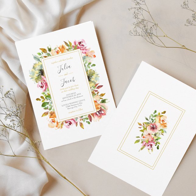 Sommar Garden Watercolor Blommigt bröllopsinbjudan Inbjudningar (Summer Garden Watercolor Floral Wedding Invitation)
