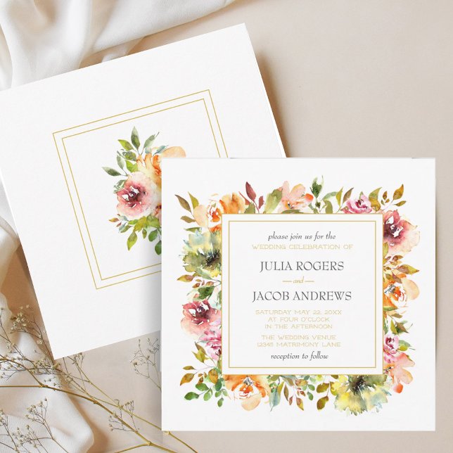 Sommar Garden Watercolor Blommigt bröllopsinbjudan Inbjudningar (Summer Garden Watercolor Floral Wedding Invitation)