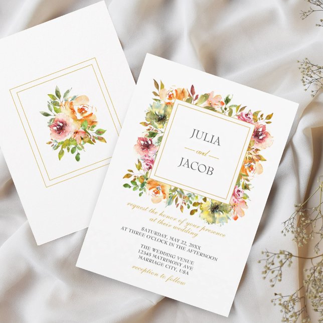Sommar Garden Watercolor Blommigt bröllopsinbjudan Inbjudningar (Summer Garden Watercolor Floral Wedding Invitation)