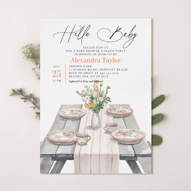 Sommar Garden Wildblommes Chic Neutralt Baby Showe Inbjudningar (garden party baby shower invitation summer watercolor painted neutral modern elegant wildflowers)