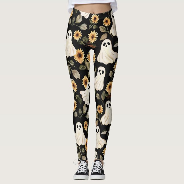 Sommar Goth Spöken och solblommor Spooky Leggings (Framsida)