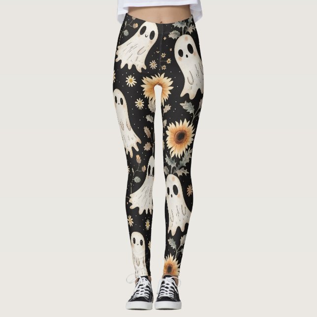 Sommar Goth Spöken och solblommor Spooky Leggings (Framsida)