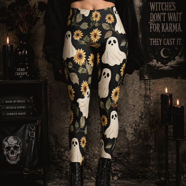 Sommar Goth Spöken & Solrosor Kuslig Blomma Leggings (Skapare uppladdad)