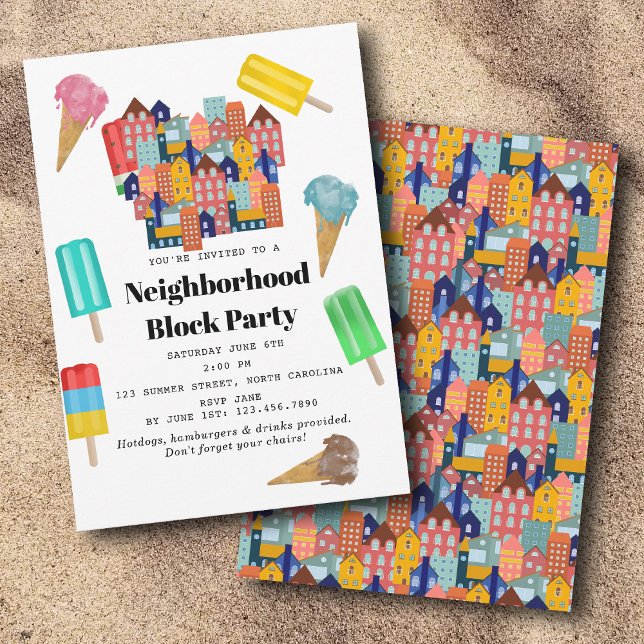 Sommar Grannskaps Grillfest Blockfest Inbjudningar (Summer Neighborhood BBQ Block Party Invitation)