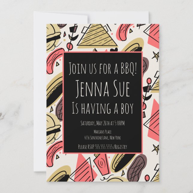 Sommar grill BBQ Doodles Baby Shower (Framsida)