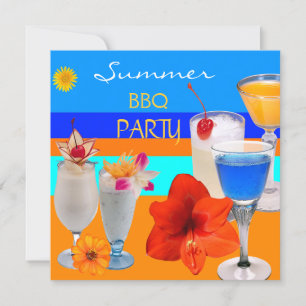 Sommar grillfest cocktails drycker blå gul inbjudningar