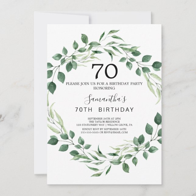 Sommar Grönska Diamantkrans 70-årsdag  Inbjudningar (Framsida)