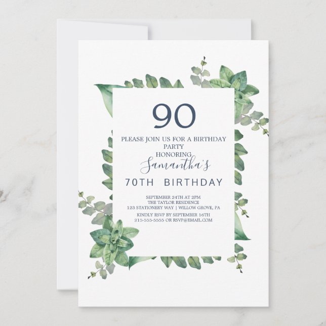 Sommar Grönska Diamantkrans 90-årsdag  Inbjudningar (Framsida)