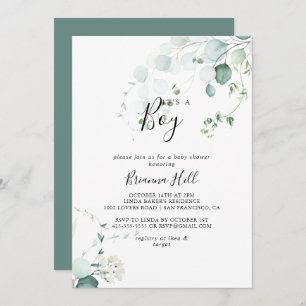 Sommar Grönt Eucalyptus Det är en pojkvän-babyskor Inbjudningar