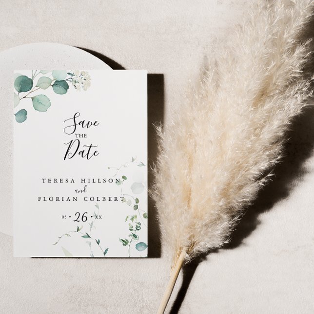 Sommar Grönt Eucalyptus Foliage Spara datum Vykort (Skapare uppladdad)