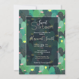 Sommar Grönt Teal Cactus Guld dots Cute Design Inbjudningar